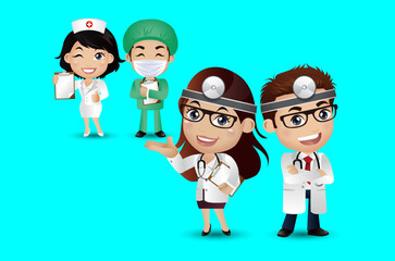 Fototapeta premium Doctor with different poses. vector