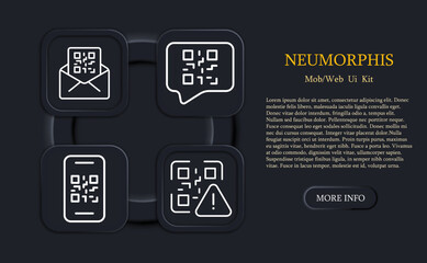 QR-code icon set. Sticker, product labeling, scan with smartphone, scan me icon, laptop, scanner, scan, buy, purchase, shopping. Technology concept. Neomorphism style. Vector line icon for Business