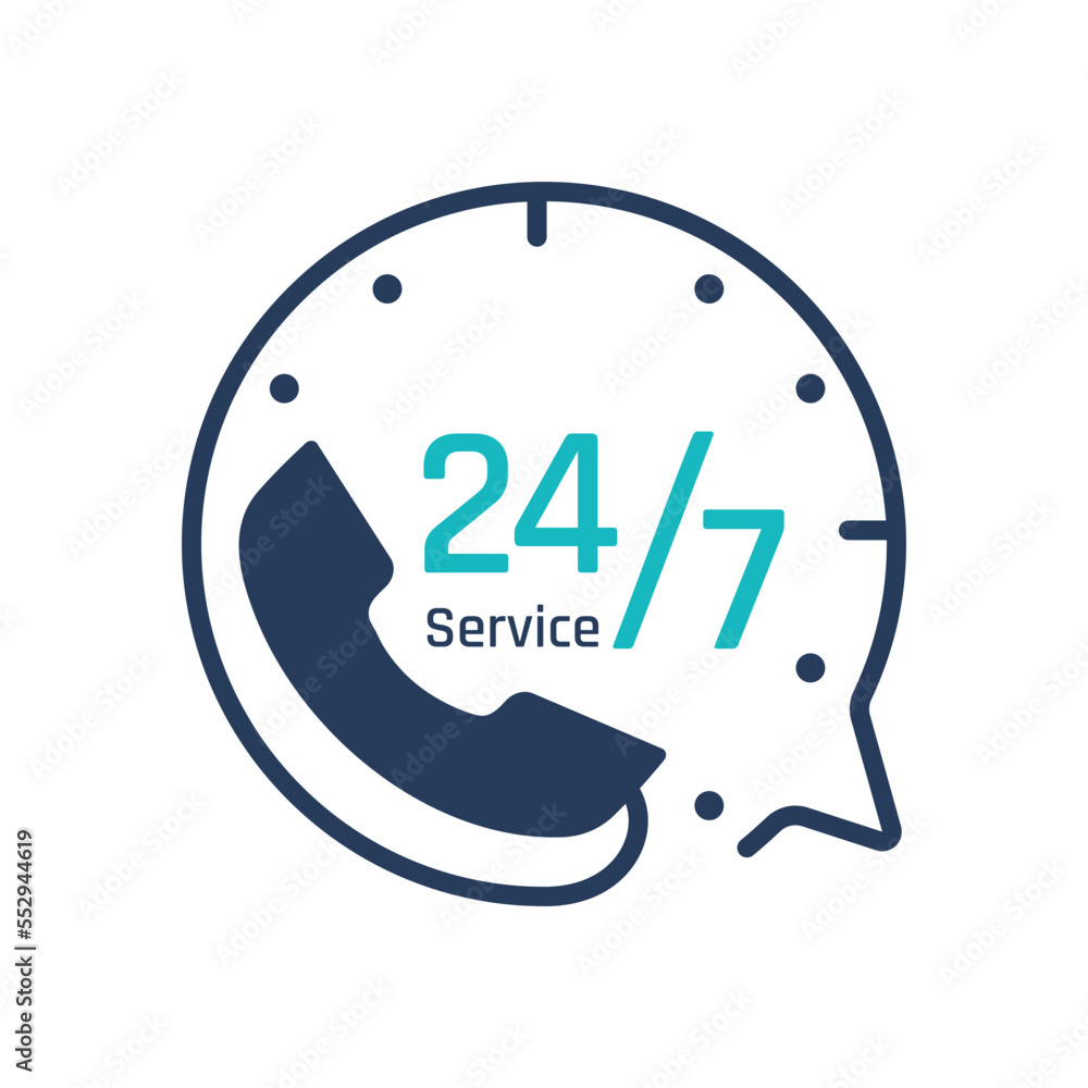 Poster 24 hour service icon.speech bubbles. phone support consulting customer problems.