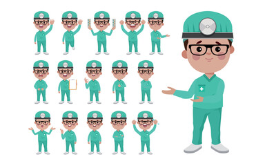 Set of doctor with different poses