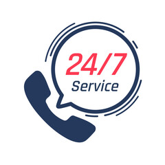24 hour service icon.Speech bubbles. Phone support consulting customer problems.