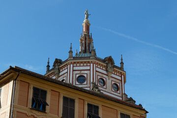 Fototapeta na wymiar Dome of the basilica of Sts. Gervasius and Protasius in Rapallo . Liguria, Italy