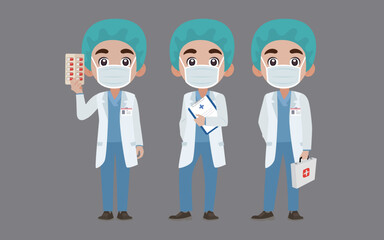 Set of doctor with different poses