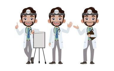 Set of doctor with different poses