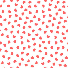 Abstract red heart-shaped confetti on white background seamless pattern. Best for textile, wrapping paper, package and home decoration.