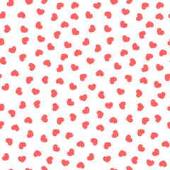 Abstract red heart-shaped confetti on white background seamless pattern. Best for textile, wrapping paper, package and home decoration.