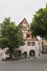 Old historic architecture in Nuremberg, Germany. Traditional European old town buildings. Aesthetic summer travel concept