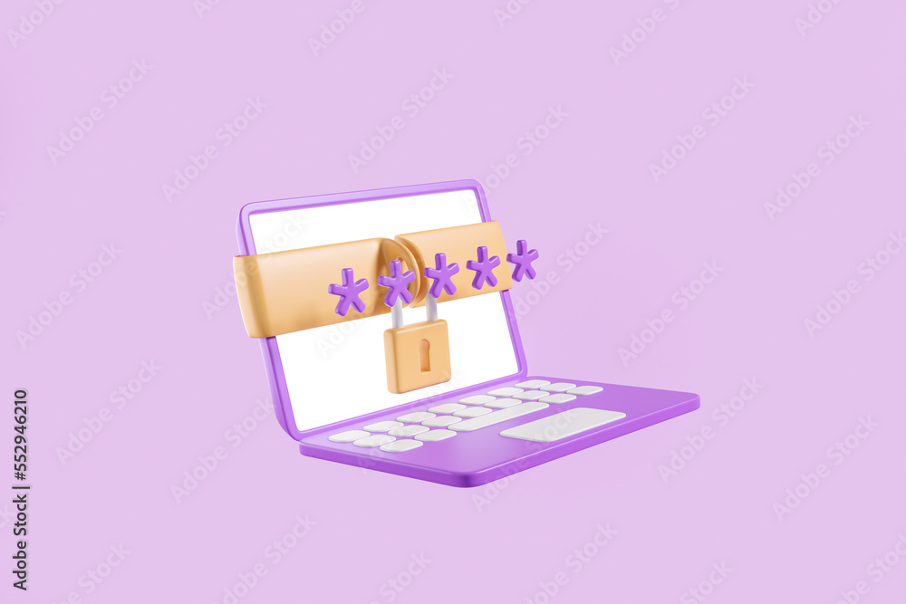 Poster laptop empty mockup display with padlock, password and security