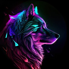 wolf galaxy/space vibrant colorful howling moon