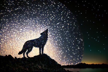 wolf in nature with mosaic style