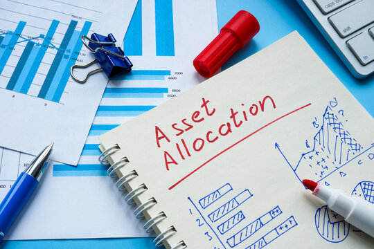 Notebook with sign asset allocation and calculations.