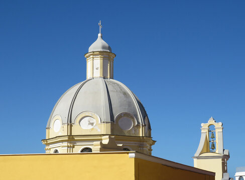 Cupola And Bell Gable Detail Of The Church Of Santa Maria Delle Grazie. Procida Island. Italy.