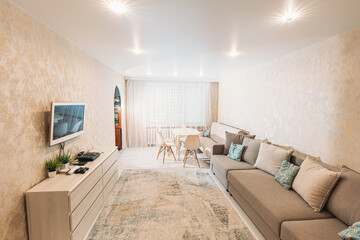 Stylish Apartment Interior Modern Living Room Interior. Idea For Home Design. Modern, Stylish And Bright Living Room In Family Apartment. Family Flat. Light Colors Of Design.
