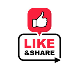 Like and share icon with thumb up and arrow. Social media symbol for blogging, marketing and promotion. Vector illustration.