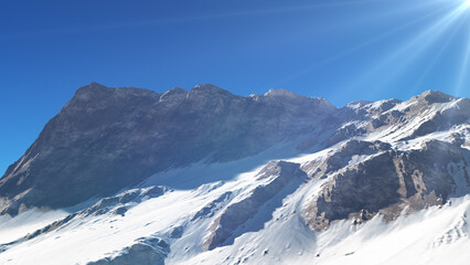 Fototapeta na wymiar mountain snow sun ray illustration