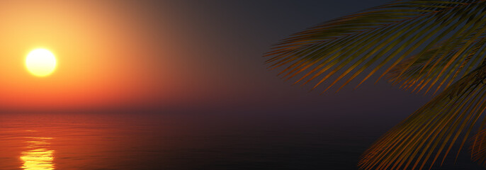 Fototapeta na wymiar sunset sea palm landscape illustration