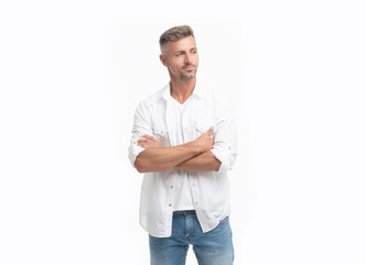 handsome grizzled man casual style. studio shot of grizzled man. mature grizzled man