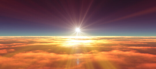 Fototapeta na wymiar above clouds fly sunset sun ray