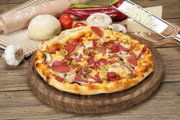 pizza with salami and mushrooms
