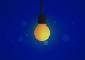 3D yellow light bulb with glowing on deep dark blue background. Symbol of inspiration, solution, ideas , strategy or creativity