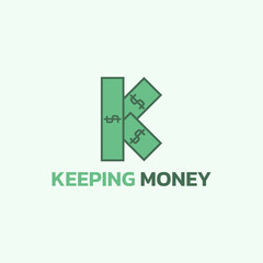 K letter logo formed from combined banknotes.