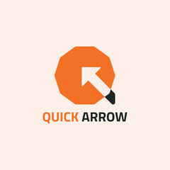 Tent logo with arrow negative space and forming the letter Q.
