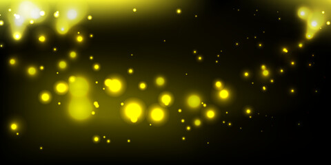 Background of  light effect is dark.Christmas lights of golden shiny dust.Effect of sparkling particles.Vector illustration