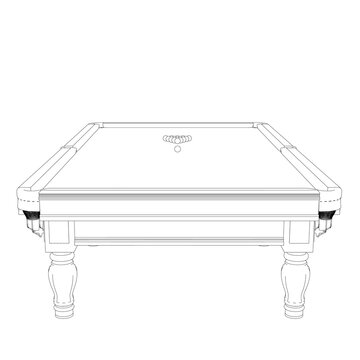 recommend clip art: Outline of billiard table with balls from black lines isolated on white background. Front view. 3D. Vector illustration.