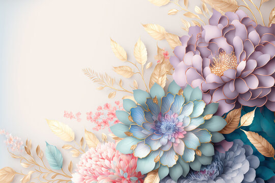 Fototapeta Abstract floral design in pastel colors for prints, postcards or wallpaper. AI 