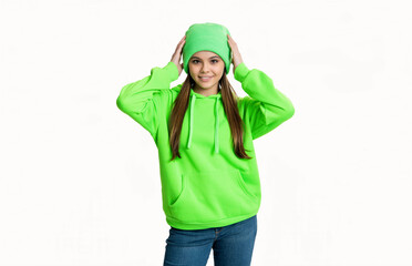 teenager girl style isolated on white background. style of teenager girl in studio.