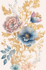 Beautiful flowers. Abstract floral design in pastel colors for prints, postcards or wallpaper. AI
