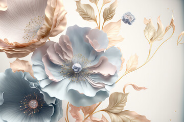 Beautiful flowers. Abstract floral design in pastel colors for prints, postcards or wallpaper. AI
