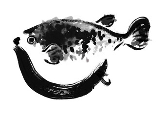 ふぐの手描き和風イラスト  © 詩織