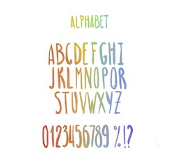  hand drawn doodle font set, lgbt and pride colours, isolated on white background, rainbow 