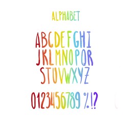  hand drawn doodle font set, lgbt and pride colours, rainbow, isolated on white background