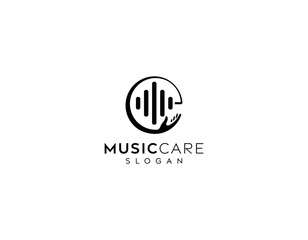 Fototapeta premium Sound Wave with care Logo Design, Wave Music Logo, Dj Logo design, music care vector logo design