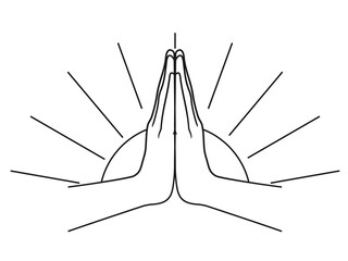 Mudra Namaste with sun on background. Hands gesture. Illustration on transparent background