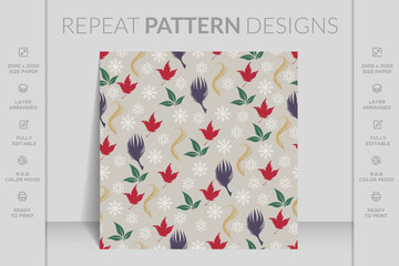 Merry Christmas seamless pattern with geometric motifs. Snowflakes with different ornaments.