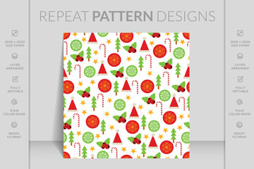 Merry Christmas seamless pattern with geometric motifs. Snowflakes with different ornaments.