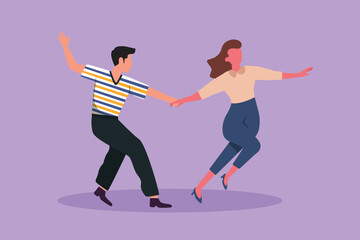 Fototapeta na wymiar Character flat drawing happy people dancing salsa. Attractive man and woman in dance. Pair of dancer with waltz tango and salsa style move. Couple dancing together. Cartoon design vector illustration