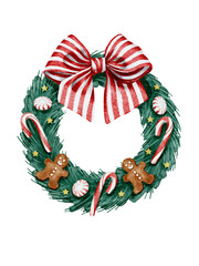 Watercolor clipart Christmas wreath sweets Transparent background Png Frame