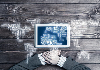 Concept of international business or connection with woman using tablet gadget