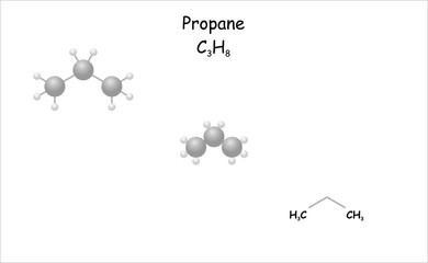 Stylized 2d molecule model/structural formula of propane.