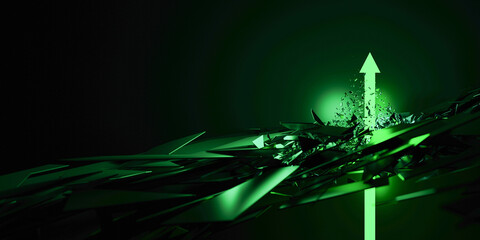Disruptive green arrow going up and growing, original 3d rendering - 552956657