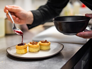 chef cooking Terrine of foie gras on kitchen