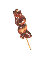 水彩で描いたレバー串のイラスト