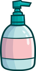 Fresh blue pink green liquid soap packaging cartoon illustration.