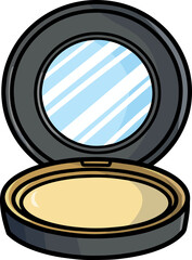 Cool rounded compact powder with mirror for modern woman in cartoon style.
