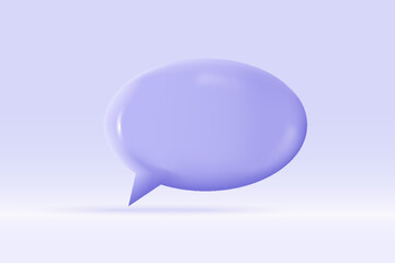3d speech bubble purple symbol Isolated on light blue background. Realistic social media chat 3d vector rendering illustration.