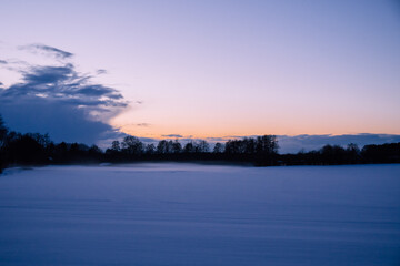Sunset over the snow field